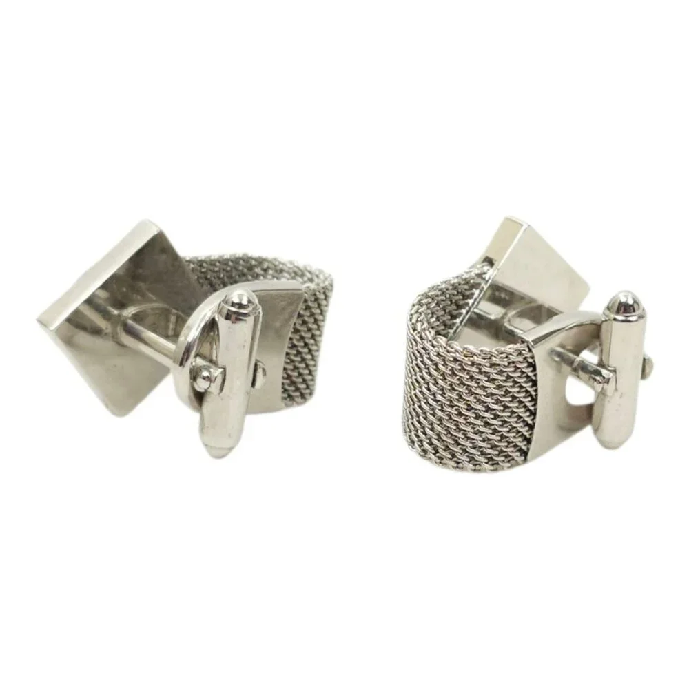 Anson Moon Stone Mesh Chainmail Cufflinks Silver Tone Men Vintage MCM Jewelry